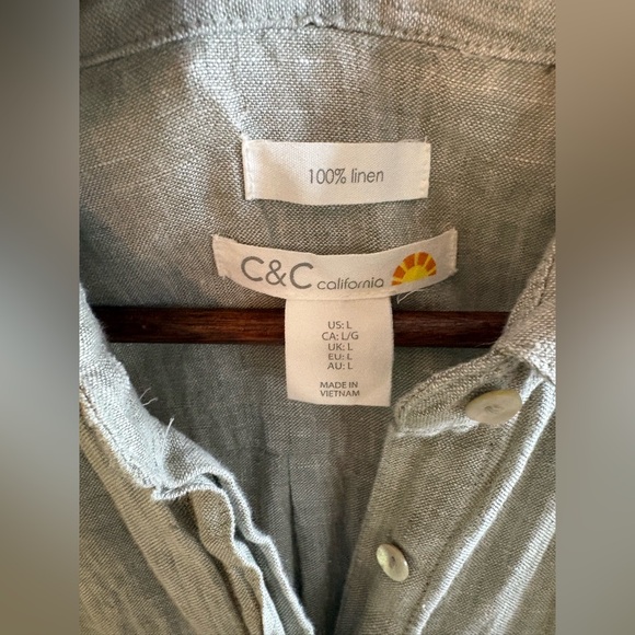 C&C California 100% Linen Collared and Tie-Waist Romper Short Sleeve Large. - Picture 4 of 6